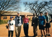 Hlekweni training center school on Kumalo land, near Matopos National Park. Left to Right - Heather, Ezra, Karen, The school principal, Ted and John.