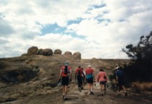 Our cycling group hiking to Rhodes grave.  Left to right - Ezra, Shingi, Gary, Karen, Becky, Heather and John.