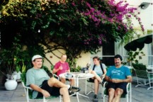 John, Karen, Heather and Ted at the Pink Baobab restaurant in Victoria Falls, Zimbabwe.