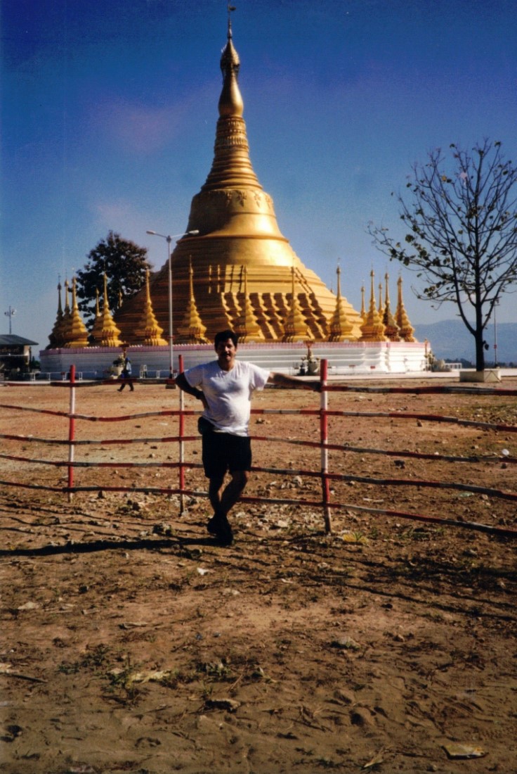 A picture of me taken by the man that sold me some Burmese and Japanese money at the temple in Thakhilek, Myanmar (Burma).
