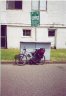 Ted's bike at bus stop in Florence, Oregon.