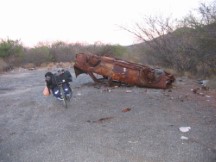Abandoned car about 3 miles north of El Triunfo
