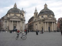 Rome - Ted's bike in front of buildings at Plaza Del Popolo