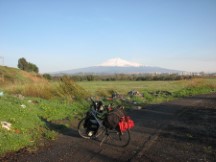 Ted's bike with Mount Etna in the background.