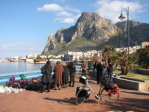 Ted's bike in front of a town west of Palermo