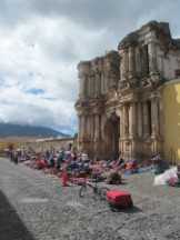 People selling souvenirs in the town of Antigua, Guatemala