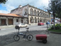 Ted’s bike near cobble stone road in Antigua, Guatemala