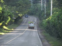 People riding in the back of a truck, this is very common in all the Central American countries