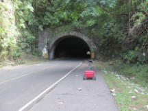 Ted’s bike before entering a tunnel on highway in El Salvador.