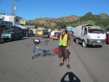 Ted with his bike in Honduras at El Salvador/ Honduras border.