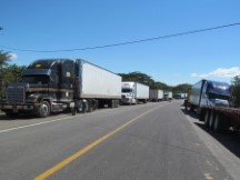 Trucks in Nicaragua waiting to enter Honduras