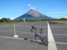 Ted’s bike on Ometepe Island with Volcano Concepcion in background in Nicaragua. 
