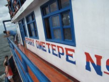 People loaded on boat leaving Ometepe Island, Nicaragua.