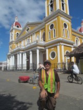 Ted with his bike in front of church in Granada, Nicaragua.