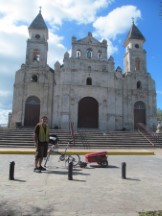 Ted with his bike in front of church in Granada, Nicaragua.