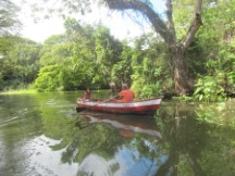 Man paddling a lady in Lake Nicaragua at Islands near Granada.