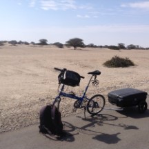 Ted’s bike in desert between Piura, Peru and Chiclayo, Peru.