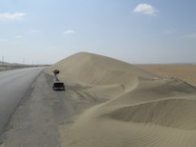 Ted’s bike in the desert between Chiclayo, Peru and Pacasmayo, Peru.