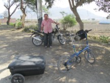 A friendly man with his motorcycle and Ted’s bike between Chiclayo, Peru and Pacasmayo, Peru. The man may have invited Ted over to his place.