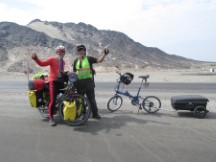 A cyclist with Ted that was going with his lady friend from Tierra Del Fuego, Argentina to Mexico. He was from France