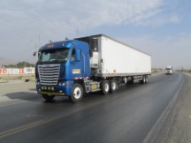 A Freightliner Argosy truck on the highway between Pacasmayo, Peru and Trujillo, Peru.