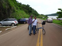 People near Ted’s bike at the ferry terminal that goes from just south of Ciudad Del Este, Paraguay to Puerto Iguazu, Argentina.