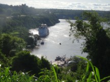 Boat on Iguazu River near Puerto Iguazu in Argentina.