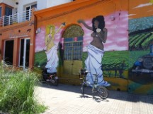 Ted’s bike in front of a mural in Carmelo, Uruguay.