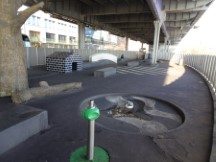 Cement dog park in New York City.