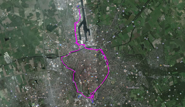 Day 20, Thursday, May 26, 2016 to Day 21, Friday, May 27, 2016 – Cycling Track – Cycled the loop trail around Bruges, Belgium and to the rental car location in Bruges, Belgium
