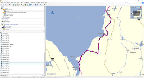 Day 15, Monday, November 28, 2016 - Route Map – Turbo to Cartagena, Colombia.