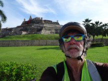 Ted with Castillo de San Felipe de Barajas in background at Cartagena, Colombia.