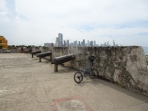 Ted’s bike on the wall that surrounds the historic district of Cartagena, Colombia.