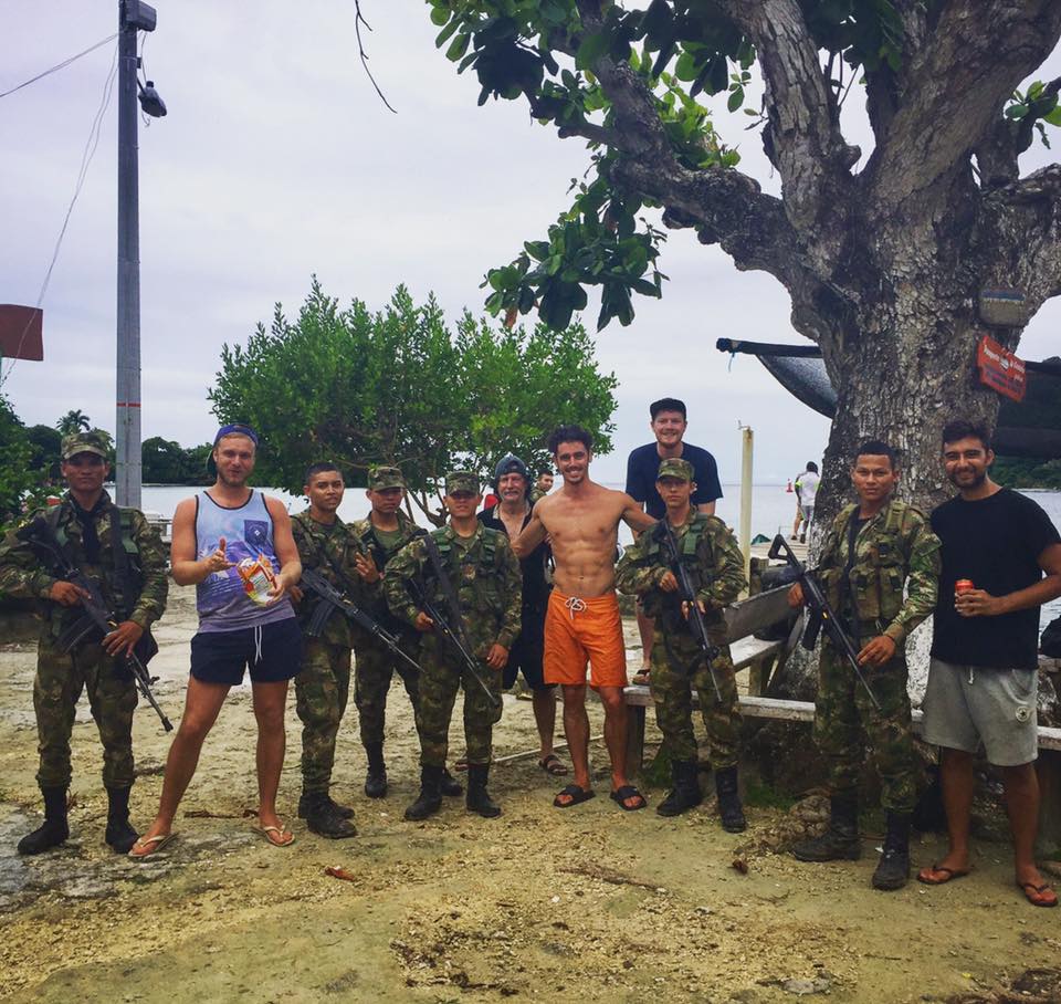 Ted behind the militants at Sapzurro, Colombia (Matt's photo from Facebook)
