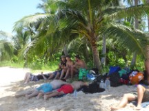 Part of travel team on uninhabited San Blas Island, Panama.