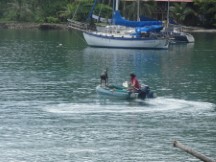 Boater seen from trail between Capurgana, Colombia to La Miel, Panama.