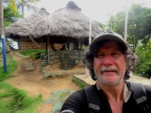 Ted in front of Militants bunkered down at Panama/ Colombia boarder between Sapzurro, Colombia and La Miel, Panama.