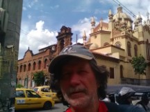 Ted in front of a church in Medellin, Colombia.