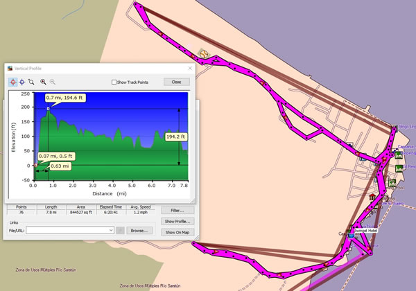 Day 19, Thursday, November 30, 2017 – Bike Livingston, Guatemala - Garmin Mapsource screenshot with distances.