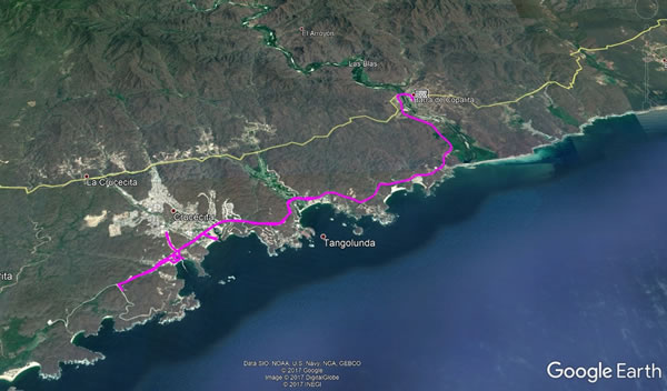 Day 7, Saturday, November 18, 2017 - Tangolunda, Mexico to Barra Copalita, Mexico - Google earth screenshot.