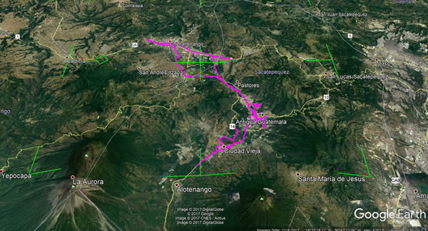Day 14, Saturday, November 25, 2017 - Antigua, Guatemala - Google earth screenshot.