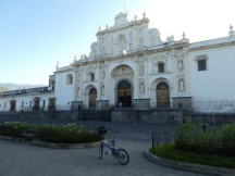 Ted's bike in front of Cathedral de Antigua in Antigua ,Guatemala.