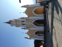 Ted’s bike in front of a church in a town near Antigua, Guatemala.