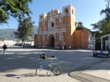 Ted’s bike in front of a church in a town near Antigua, Guatemala.