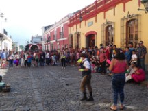 Clown in street near Central park in Antigua, Guatemala.