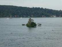 View of small island seen from bridge near Rio Dulce, Guatemala.