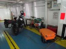 Ted's bike on the ferry from Colonia, Uruguay to Buenos Aries, Argentina