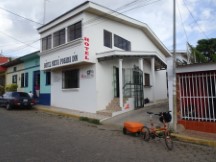 Ted’s bike in front of the hotel where he stayed in Rivas, Nicaragua.