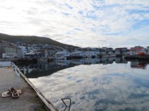 Town of Honningsvåg, Norway seen on an inlet of the Barents Sea.