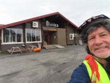 Ted’s bike unpacked and ready to start his bike ride at the bus stop in Skaidi, Norway.
